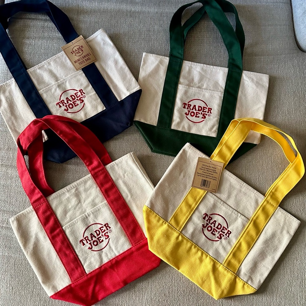 Trader Joe’s Mini Canvas Tote Bag Set - Red, Green, Yellow, Blue